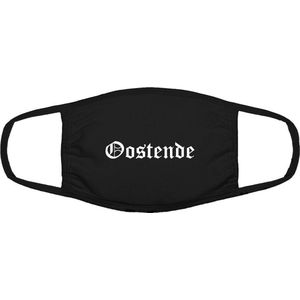 Oostende mondkapje | gezichtsmasker | bescherming | bedrukt | logo | Zwart mondmasker van katoen, uitwasbaar & herbruikbaar. Geschikt voor OV