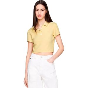 Tommy Jeans Crp Essential Rib Korte Mouw Poloshirt Geel S Vrouw