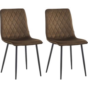 Colenis® - Elise Eetkamerstoel - Set Van 2 - Bruin - Velvet - Fluweel - Industrieel