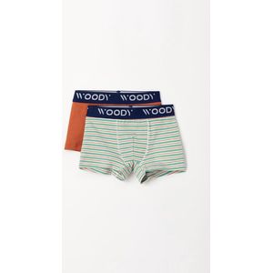 Woody duopack boxershort jongens – roest gestreept + effen – 231-1-CLD-Z/018 – maat 176