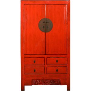 Fine Asianliving Antieke Chinese Bruidskast Rood High Gloss B103xD50xH188cm Chinese Meubels Oosterse Kast