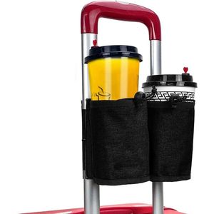Bekerhouder voor Bagage Handsfree - Universele Beker- en Telefoonhouder met 3 Zakken voor Drankdranken, Koffiemokken - Reisbagage Accessoires (Zwart)