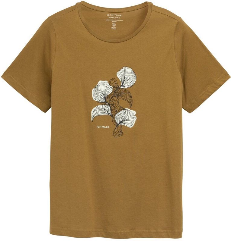 TOM TAILOR Dames plussize plus size - T-shirt met print, 15664 - Nutria Olive, 46 Grote maten