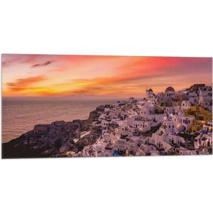 Vlag - Uitzicht over Klassieke Griekse Stad tijdens de Zonsondergang - 100x50 cm Foto op Polyester Vlag