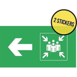 Stickers | 20 x 10 cm | Pictogram | Verzamelplaats evacuatie | 2 stuks | Pijl naar links | Vluchtroute | Noodgeval | Brandweg | Noodsituatie | Nooddeur | Brandweer | Verzamelpunt | Brand | Noodgeval | Calamiteit | Rechthoek | Universeel