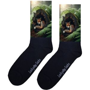 LuckyDay Socks - Vosje sokken - Verjaardag cadeau vrouw en man - Vrolijke sokken - Valentijns cadeau - Kerst sokken - Grappige sokken - Leuke dames en heren sokken - Moederdag - Vaderdag - Socks maken Happy - Maat 37-44