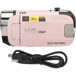 1080P Digitale Camera 16MP – 2.4 Inch Draaibaar Scherm met 16x Zoom en Vullicht – HD Videorecorder met Oplaadfunctie, Selfie Mode & Externe Microfoon Ondersteuning - Camcorder - Videocamera - Roze