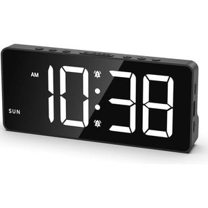 Digitale wekker met LED-display, Dubbele alarmen, USB-poorten en snooze functie