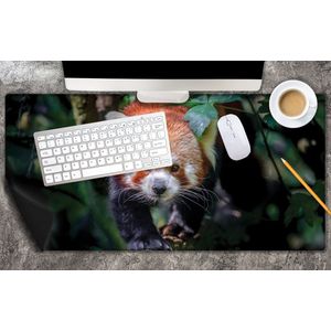 Bureau onderlegger - Sluipende Rode Panda op Smalle Boomstam - 80x40 cm - 2 mm Dik - Bureau mat Vinyl