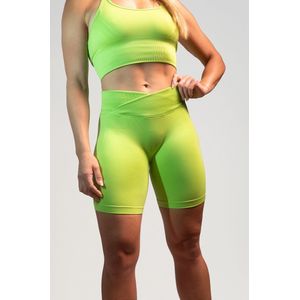 Empire Embodied Figurbetonende & nahtlose Damen High-Rise Yoga Shorts Fitnesshose compressive scrunch grün - aus recyceltem Polyester XL