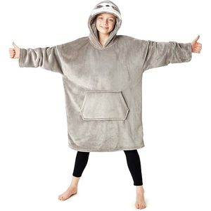 Deken hoodie kinderen fleece oversized hoodie meisjes - Grijze luiaard