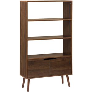 sweeek - Boekenkast met walnootkleurig hout, 2 deuren, 3 niveaus