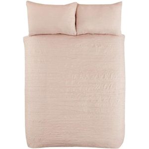 Sleepdown - Super zachte - getextureerde - Crinkle Blush roze luxe dekbedovertrek Quilt beddengoed Set met kussenslopen-King (220cm x 230cm), Polyester
