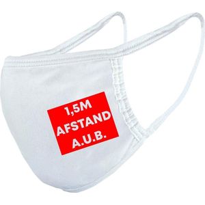 Mondkapje 1,5 meter afstand | gezichtsmasker | bescherming | veiligheid | bedrukt | logo | Wit mondmasker van katoen, uitwasbaar & herbruikbaar. Geschikt voor OV