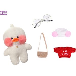 Happy Trendz® Paper Duck - Cute Eend - Cafe Mimi - Paperduck Duck Knuffel - Schattig Eend - Wit White - 30cm - Premium Quality - Kleding - Bril - Tas - Lalafan