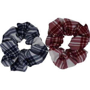 Jessidress Haarelastiek Scrunchie Geruit Haarwokkel - Donker Blauw/Rood
