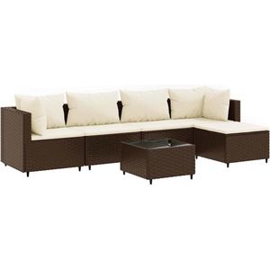 vidaXL - 6-delige - Loungeset - met - kussens - poly - rattan - bruin