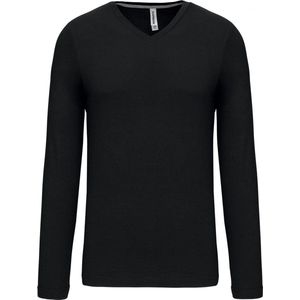 Kariban Herenshirt met lange mouwen en V-hals Black - S