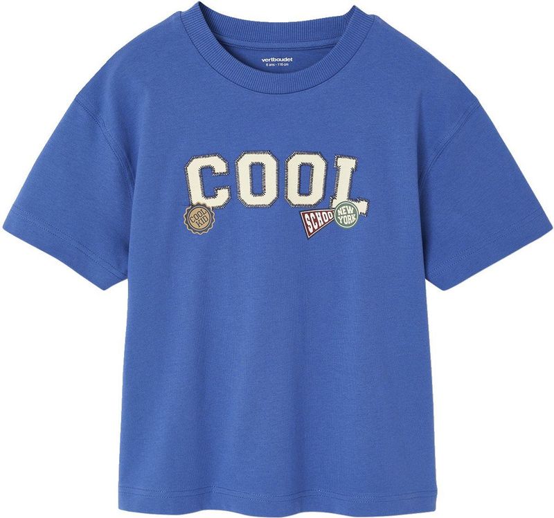 T-shirt - Blauw - Korte Mouwen - Print op de Voorkant - 100% Katoen