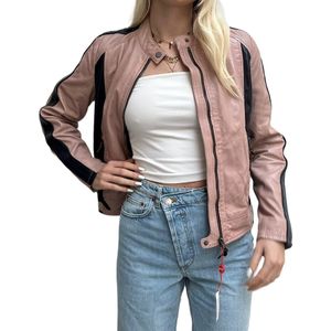 Alpenblitz | Leren jack dames | Blauw-Beige-Roze | Maat 38