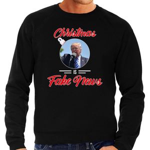 Trump Christmas is fake news foute Kerst trui - zwart - heren - Kerst sweater / Kerst outfit L