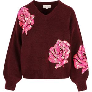 LolaLiza - Trui - Bordeaux - Bloemen - V-hals