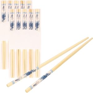 Concorde Sushi eetstokjes - 10x setjes - bamboe hout - blauwe print - 24 cm