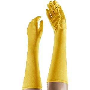 Apollo - Lange handschoenen - Satijnen handschoenen - 40 cm - Geel - One size - Gala handschoenen - Lange handschoenen verkleed - Charleston accessoires - Carnaval