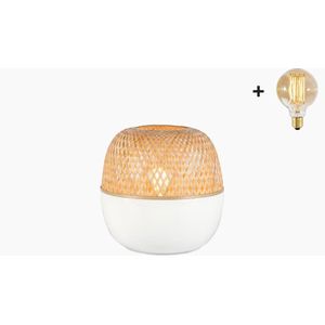 Tafellamp – MEKONG – Naturel/Wit Bamboe - Large (32x29cm) - Met LED-lamp