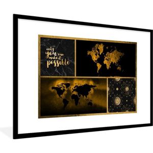 Fotolijst incl. Poster - Wereldkaart - - Luxe - Goud - 120x80 cm - Posterlijst