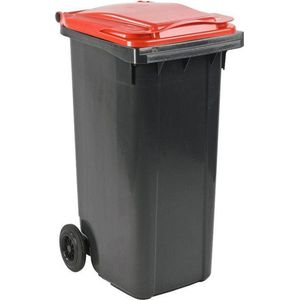 Afvalcontainer 140 liter grijs met rood deksel