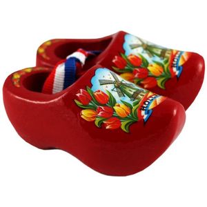 mini souvenier klomp rood met tulpen en molen Holland