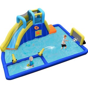 COSTWAY Opblaasbaar springkasteel met waterglijbaan trampoline, waterspeelcentrum, waterpark, Kinderzwembad 525 x 373 x 205 cm (zonder opblaasapparaat)