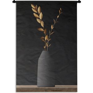 Wandkleed - Bloemen - Bladeren - Goud - Vaas - Stilleven - Wandtapijt - Katoen - Slaapkamer decoratie - Wandkleden voor binnen - 60x90 cm - Tapestry - Wanddoek - Muurdecoratie - Wandkleden - Muurkleed