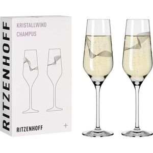 champagneglas 250 ml – serie kristalwind setnr. 2 – 2 stuks met wijnillustratie