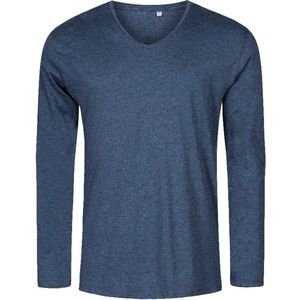 Heather Marine Blauw t-shirt lange mouwen en V-hals, slim fit merk Promodoro maat XL