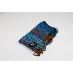 Om Namaste Meditatiedeken Omslagdoek Grote Sjaal Dekentje Plaid Woondeken - Blauw met bruin - 103