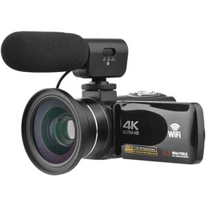 4K Videocamera - Digitale Camcorder - DV Recorder - 56MP Camera - 18x Digitale Zoom - WiFi Video Camera - Touchscreen 3.0 Inch - Gezichtsdetectie - Anti-Shake - Inclusief Externe Microfoon - Met Afstandsbediening - Voor Vloggen en Thuisgebruik