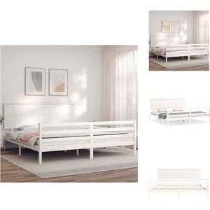 vidaXL Massief grenenhouten bedframe - wit - 205.5 x 185.5 x 82.5 cm - multiplex lattenbodem - geschikt voor matras 180 x 200 cm - functioneel hoofd- en voeteneinde - Bed