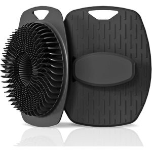Allecto Plus - Siliconen lichaamsscrubber en gezichtsreiniger set - 2 stuks - Zwart - Exfoliërende body scrubber met opberghaak - Badborstel voor reiniging en massage - Kinderen lichaamsreiniger - Badaccessoires