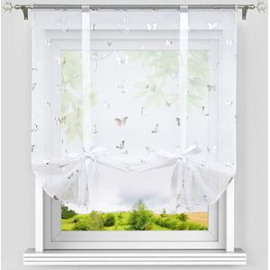 Vouwgordijn met trekkoord, voile vouwgordijn, modern, klein raam, keukengordijn, glanzend, vlinder-decoratiepatroon, zilver, BxH 120x140 cm
