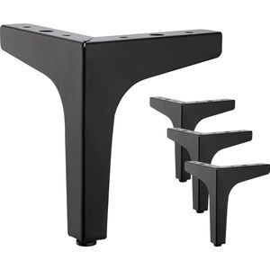 Moderne driehoekige metalen tafelpoten-Set van 4 meubelpoten belastbaar tot 600 KG-for meubelpinnen voor kast, bank -met 4 voetbeschermers, zwart (17cm)