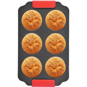 Royalty Line® MFN6 Cupcake Vormpjes - Bakvorm met 6 Cupcakes Vormpjes - Muffinvormen Met Antiaanbaklaag - Met Siliconen Handgreep - Zwar