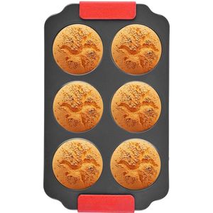Royalty Line® MFN6 Cupcake Vormpjes - Muffin Bakvormen Voor 6 Cupcakes - Muffinvormen Met Antiaanbaklaag - PFOA & PTFE Vrij - Met Siliconen Handgreep - Zwart