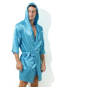 ochtendjas badjas heren nachtmode satijn effen blauw mannen goedkoop sexy huispak zijde nachtmode effen print korte mouw reverskraag sexy mooi capucon