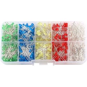 Led-lichtdiode assortiment, 500 stuks 3 mm wit geel rood blauw groen - doe-het-zelfkit elektronica-componenten