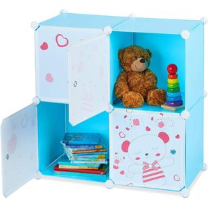 Kinderkast met 4 vakken DIY - H x B x D ca. 75 x 75 x 365 cm - Blauw speelgoedkast