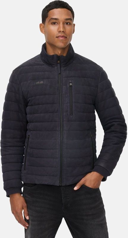 camel active Leren Jas met opstaande kraag en borstzak - Maat menswear-50 - Marineblauw