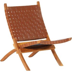 vidaXL - Relaxstoel - inklapbaar - echt - leer - bruin