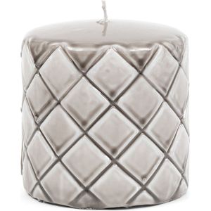 Riviera Maison Stompkaars, ruiten print, 56-60 Branduren - Pillar Candle Padded (ØxH) 9.5x10 - beige